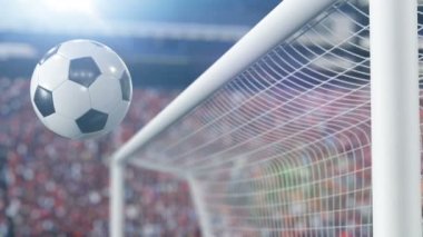 Güzel futbol topu Bar ve geri sıçrama ağır çekimde Hits. Futbol 3d animasyon kavramı. 4 k Ultra Hd 3840 x 2160.