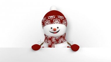 Kırmızı komik kardan adam şapka elleri ile selam ve gülümseyerek. Güzel 3d çizgi film animasyon ile yeşil perde. Animasyonlu tebrik kartı neşeli Noel ve mutlu yeni yıl kavramı. 4k Uhd 3840 x 2160.