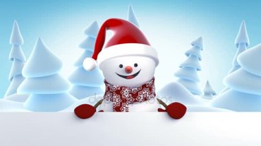 Noel Baba'ya komik kardan adam kap elleri ile selam ve gülümseyerek. Güzel 3d çizgi film animasyon ile yeşil perde. Animasyonlu tebrik kartı neşeli Noel ve mutlu yeni yıl kavramı tam Hd 1920 x 1080