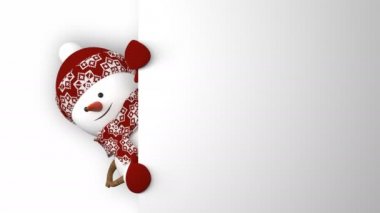 Kırmızı komik kardan adam şapka elleri ile selam ve gülümseyerek. Güzel 3d çizgi film animasyon ile yeşil perde. Animasyonlu tebrik kartı neşeli Noel ve mutlu yeni yıl kavramı. 4k Uhd 3840 x 2160.