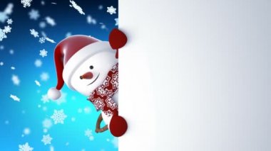 Noel Baba'ya komik kardan adam kap elleri ile selam ve gülümseyerek. Güzel 3d çizgi film animasyon ile yeşil perde. Animasyonlu tebrik kartı neşeli Noel ve mutlu yeni yıl kavramı Full Hd 1920 x 1080
