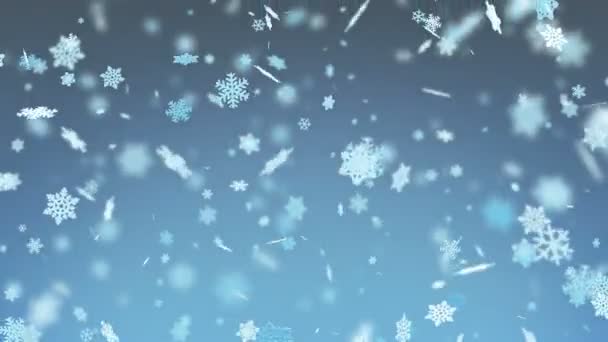 Большие снежинки падают вместе с Пятном. Зимний снегопад. С Новым годом и Рождеством! Цикл 3D анимации. 4k UHD 3840x2160 . — стоковое видео