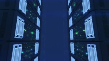 Güzel sunucular Modern veri merkezi. Üstten Görünüm kavramı. Cloud Computing veri depolama. Ağır 3d render. 3D animasyon ilmekledi. 4 k Ultra Hd 3840 x 2160.