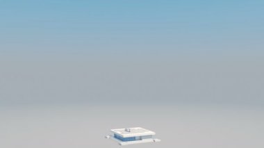 Bina gökdelen etrafında uçan. Güzel 3d animasyon hızlandırılmış. İnşaat ve teknoloji kavramı. 3D animasyon. 4 k Ultra Hd 3840 x 2160.