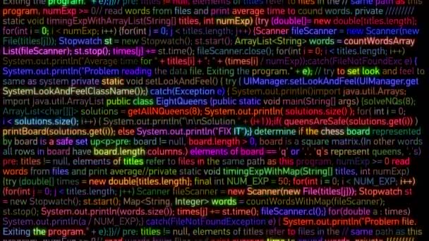 Computercode, der auf dem Datenbildschirm läuft. leuchtende Farben. Software-Programmierung Animationsdesign. Technologiekonzept. 4k uhd 3840x2160. — Stockvideo