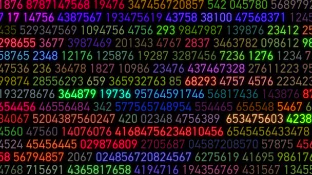 Color Numbers Typing Fast on the Data Screen. Bright Colors Glowing. 4k UHD 3840x2160. — Stock Video