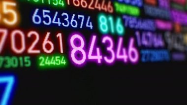 Büyük ve küçük renk numaralarını Dof bulanıklık ile veri ekrandaki hızlı yazarak. Parlak renkler parlak. 4k Uhd 3840 x 2160.