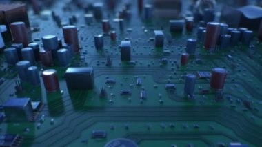 Güzel uçuş devre kartı. Anakart Dof ile 3D animasyon ilmekledi. Teknoloji ve dijital kavramı. 4k Uhd 3840 x 2160.