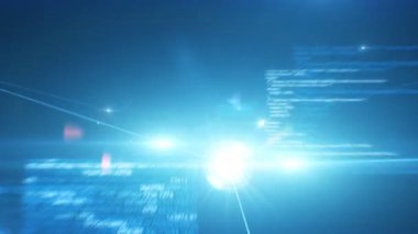 Güzel uçuş çukur soyut yazılım kodu ve veri bağlantıları. Mavi veri, yanıp söner ve işaret fişekleri ile 3D animasyon ilmekledi. İş ve teknoloji kavramı. 4 k Ultra Hd 3840 x 2160.