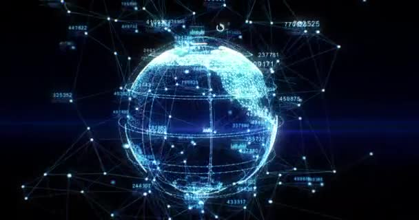 Prachtige Aarde Hologram Creatie van Dots and Lines Cyberspace. Futuristische Technologische Digitale Planeet met Getallen Rotatie. Bedrijfs- en technologieconcept. 4k Ultra Hd 4096x2160 3d animatie. — Stockvideo