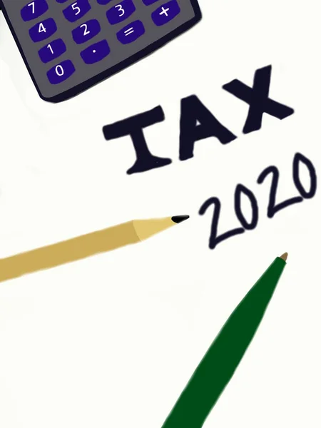 Taschenrechner Stift Und Bleistift Steuerzeit 2020 Vertikal — Stockfoto