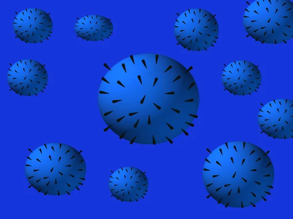 Virüs. Coronavirus. Patojenler. COVID-19. 2019-Ncov. Yatay olarak. Mavi arkaplan.
