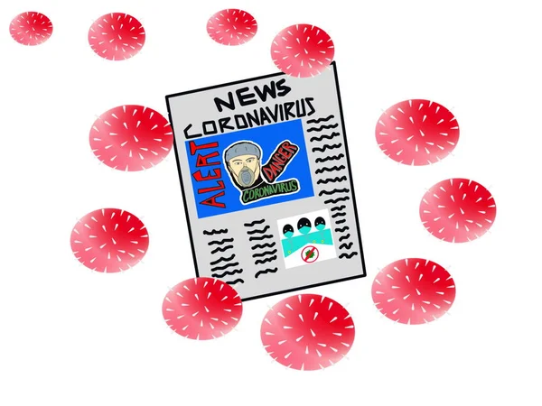 Coronavirus 'la ilgili haberleri gösteren gazete. Coronavirus konsepti. 2019-Ncov. Beyaz arkaplan resimlemesi.