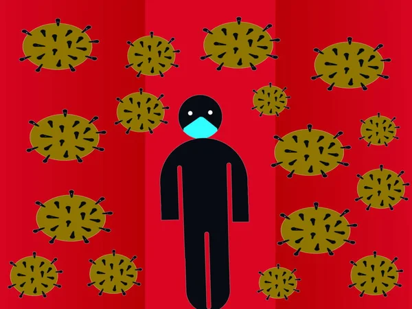 Person Som Bär Medicinsk Mask Omgiven Bakterier Och Virus Skydd — Stockfoto