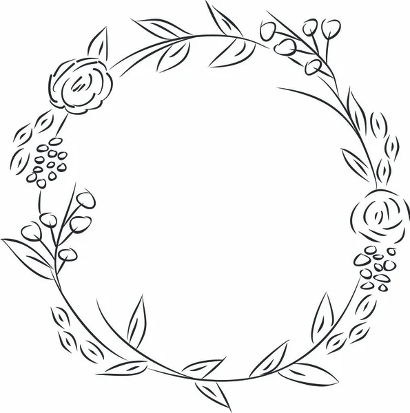 Corona floral dibujada a mano áspero — Archivo Imágenes Vectoriales
