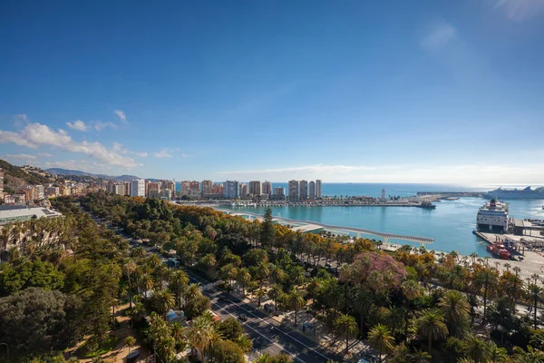 Flygfoto Över Park Och Marina Ovanifrån Malaga City — Stockfoto