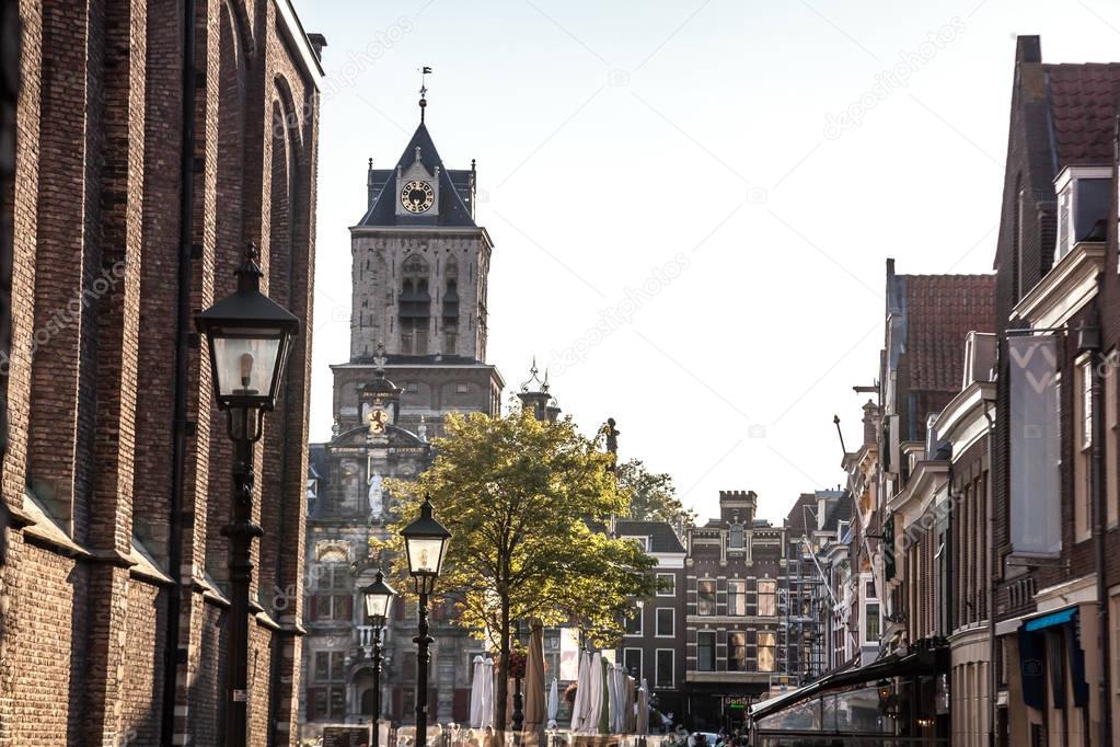 Beautiful view of  historical center of Delft city