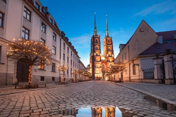 Wroclaw Poland January 2018 Wroclaw Cathedral Romantic Public Square — Stock Photo, Image