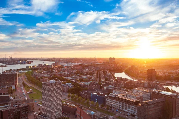 Solnedgång Över Hamnen Vackra Rotterdam City — Stockfoto