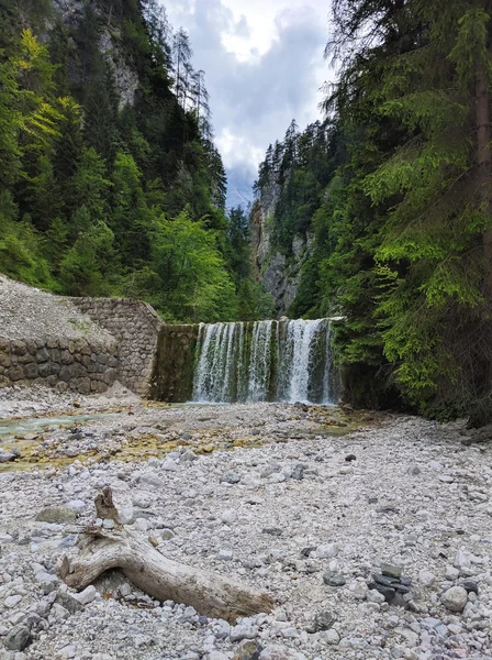 Vízesés a Martuljek folyó körül erdő, Szlovénia — Stock Fotó