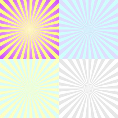 Sunburst arka plan, beyaz arka plan üzerinde farklı renkler kümesi. Vektör çizim