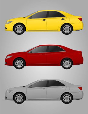 gerçekçi araba. Sedan. gri arka plan üzerinde izole seti