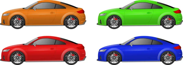 Ensemble de voitures de différentes couleurs, modèles de voitures réalistes — Image vectorielle