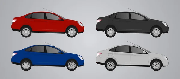 Conjunto de coches de diferentes colores, modelos de coches realistas — Vector de stock