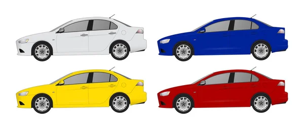 Uppsättning av olika färg bil, realistiska bilmodeller — Stock vektor