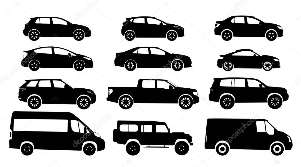 Silhouette cars on a white background.