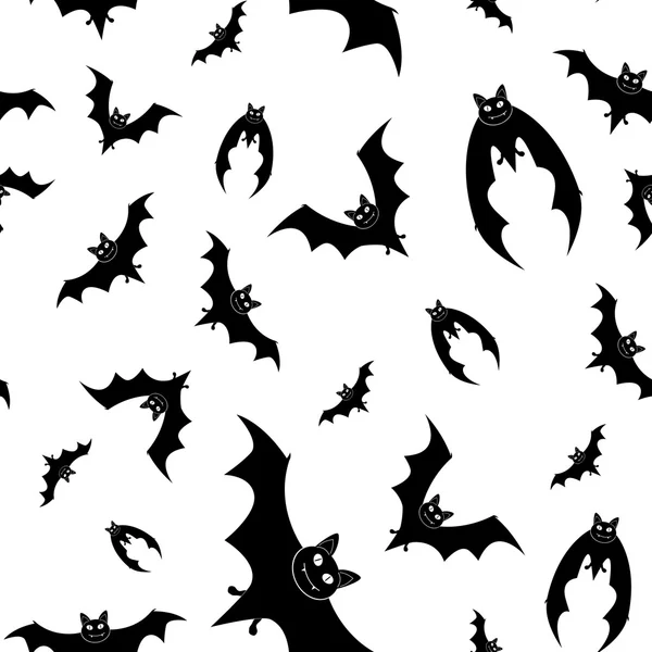 Seamless white pattern with black bats — Stock Vector