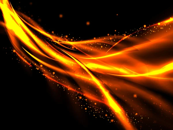 Abstract fiery background of the rising red and gold lines and stars on black — ストックベクタ