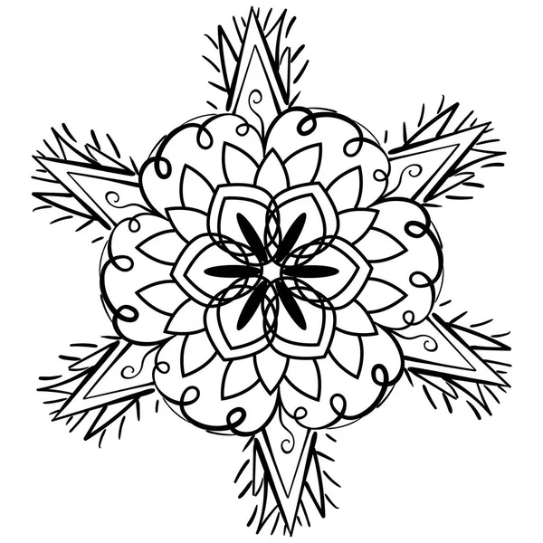흑인과 백인 만다라는 추상적인 꽃의 형태로 — 스톡 벡터
