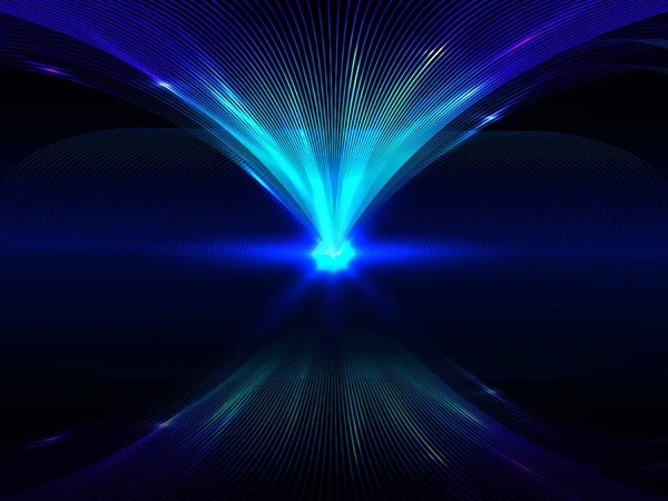 Abstracte achtergrond met blauwe lichtgevende elkaar grijpende lijnen en hun reflectie — Stockvector