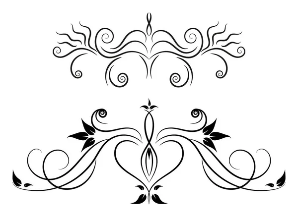 黒と白の花の飾りのセット — ストックベクタ