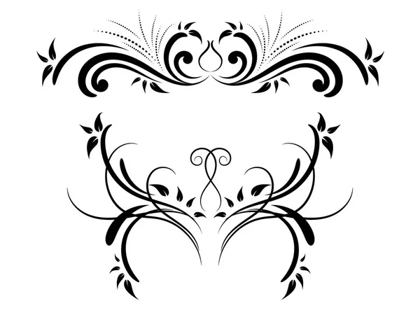 Conjunto de adorno floral blanco y negro — Vector de stock