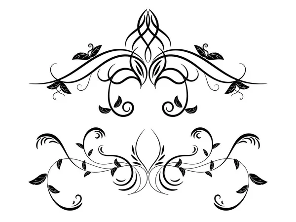 Conjunto de adorno floral blanco y negro — Vector de stock