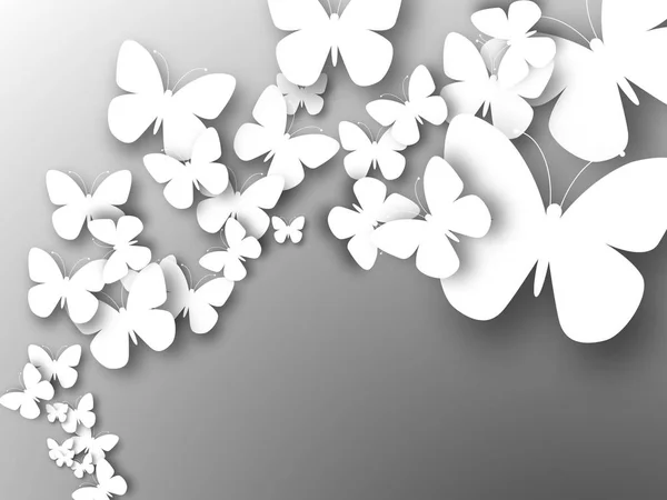 Abstracto 3D papel blanco mariposas . Ilustraciones De Stock Sin Royalties Gratis