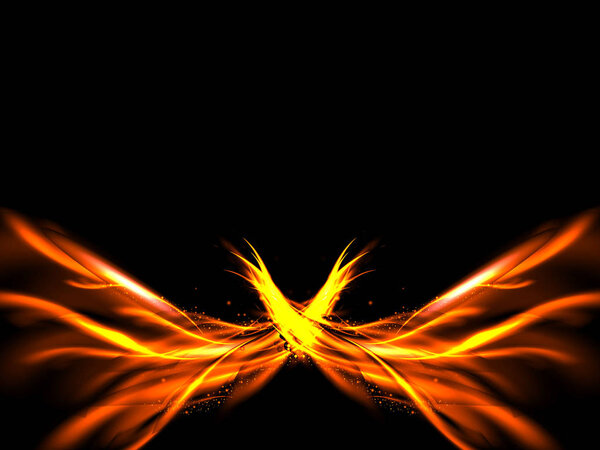 Abstract fiery background of red and gold lines on black