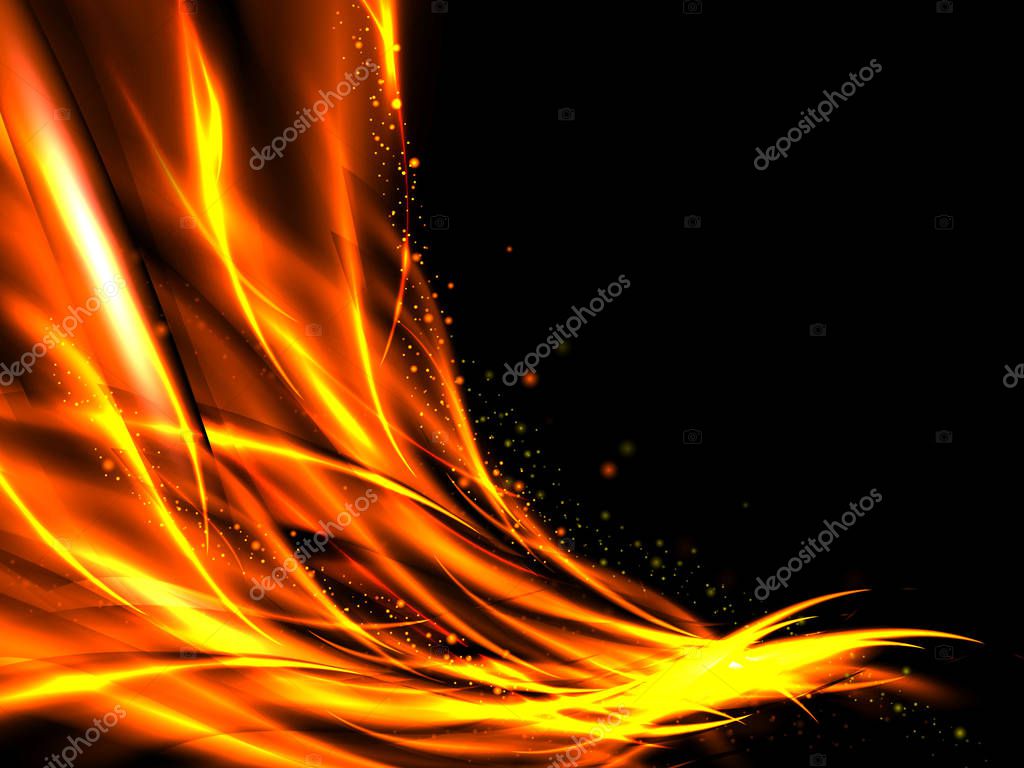 Abstract glowing lines of fire and stars on a black background, vector illustration