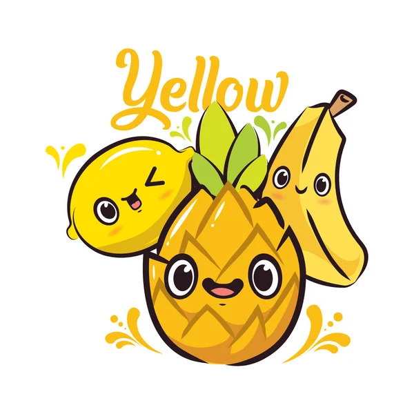 Niedlichen Design Charakter Zitrone Ananas Banane Zeichentrickillustration Edtibale — Stockvektor