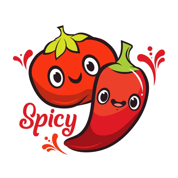 Cute Design Character Tomato Chilli Cartoon Illustration Edtibale - Stok Vektor