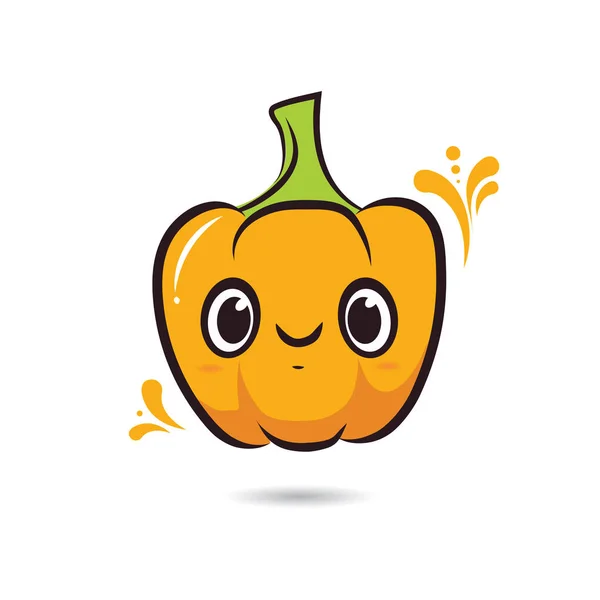 Niedlich Gemüse Design Charakter Pfeffer Gelb Gesicht Cartoon Illustration Edtibale — Stockvektor