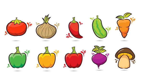 10 pack sebze tasarım karikatür domates soğan biber salatalık havuç biber şalgam mantar düzenlenebilir vektör