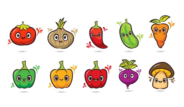 10 sebze tasarlamak domates, soğan, biber, salatalık, havuç, biber, şalgam ve mantar düzenlenebilir vektör