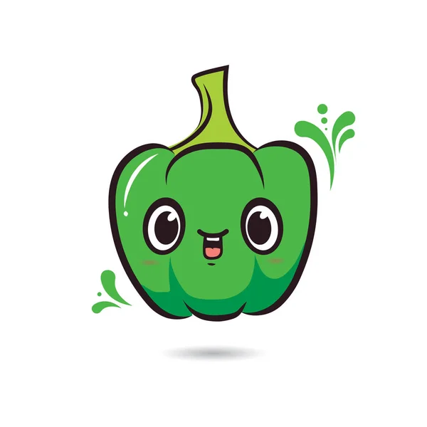 Carino Personaggio Design Green Pepper Faccia — Vettoriale Stock