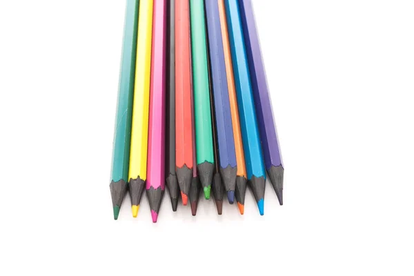Beyaz arka plan üzerinde izole renkli plastik kalemler — Stok fotoğraf