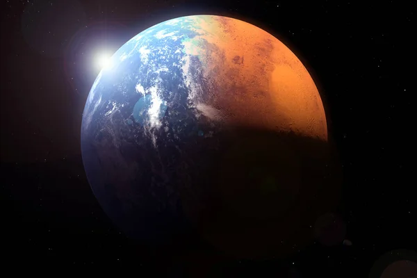 遠い過去の惑星火星。海と一緒に。この画像の要素はNASAによって提供されました。. — ストック写真