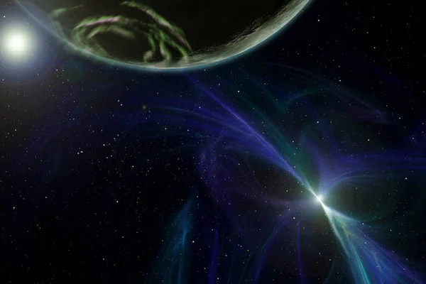 ดาวเคราะห์ที่ห่างไกลในแสงจักรวาล องค์ประกอบของภาพนี้ได้รับการตกแต่งโดยนาซ่า . — ภาพถ่ายสต็อก