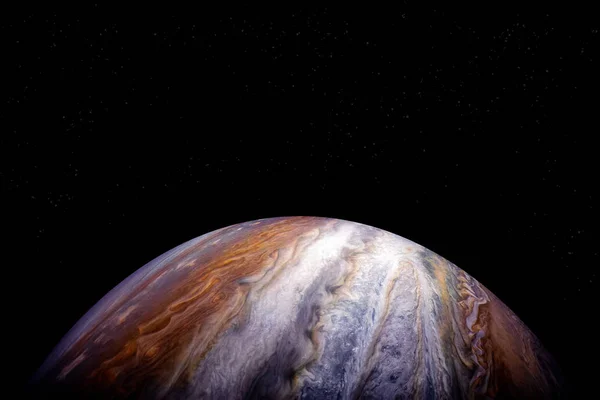 A Jupiter bolygó, sötét háttérrel, szöveggel. Elemei ezt a képet által nyújtott Nasa — Stock Fotó